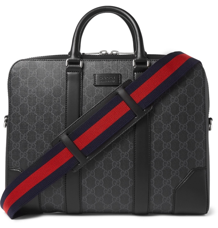 Photo: Gucci - Leather-Trimmed Monogrammed Coated-Canvas Briefcase - Black