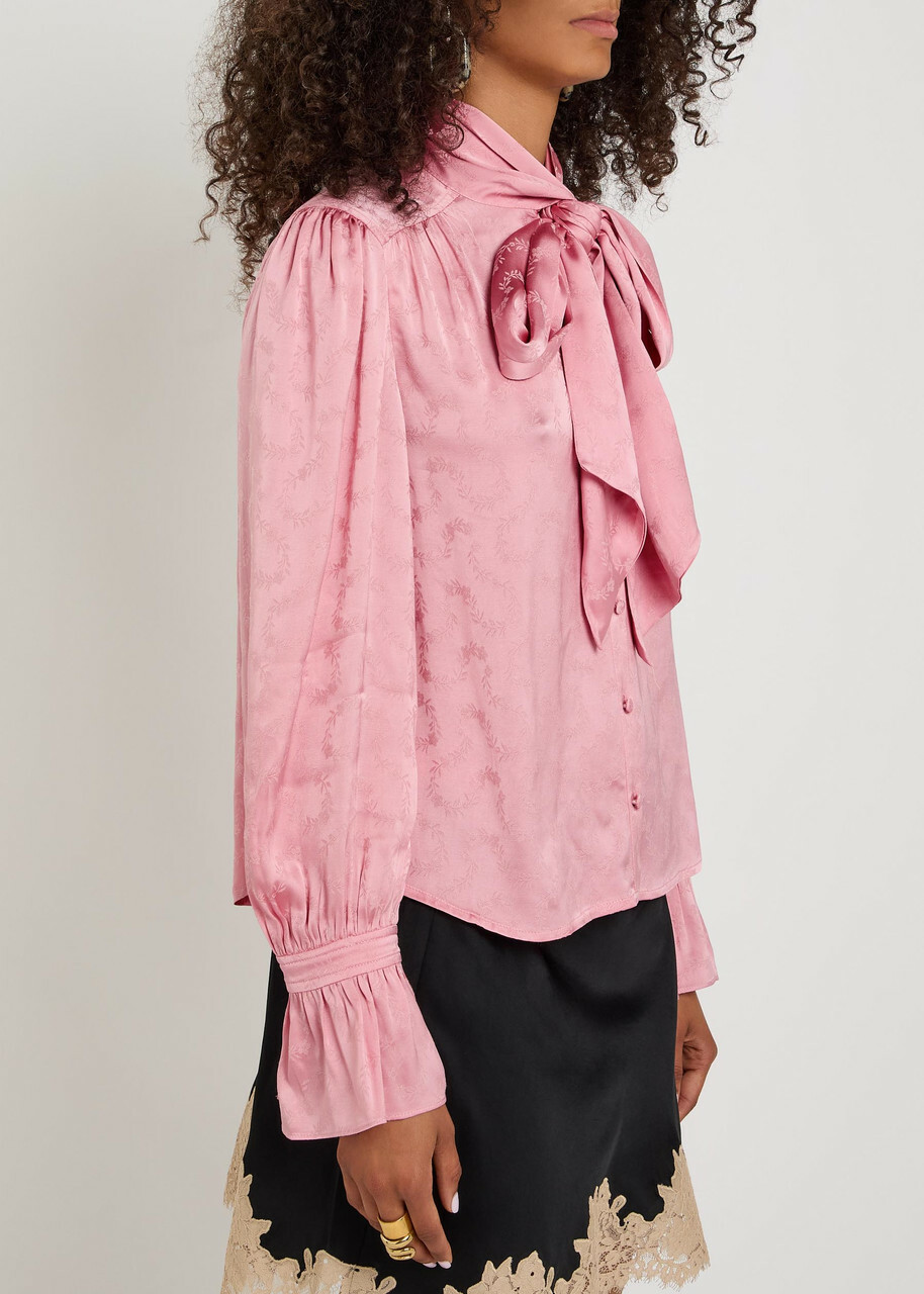 Rixo Evanora Floral-jacquard Satin Blouse Pink