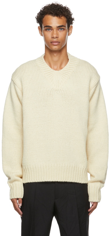 Photo: Jil Sander Off-White Wool V-Neck Sweater