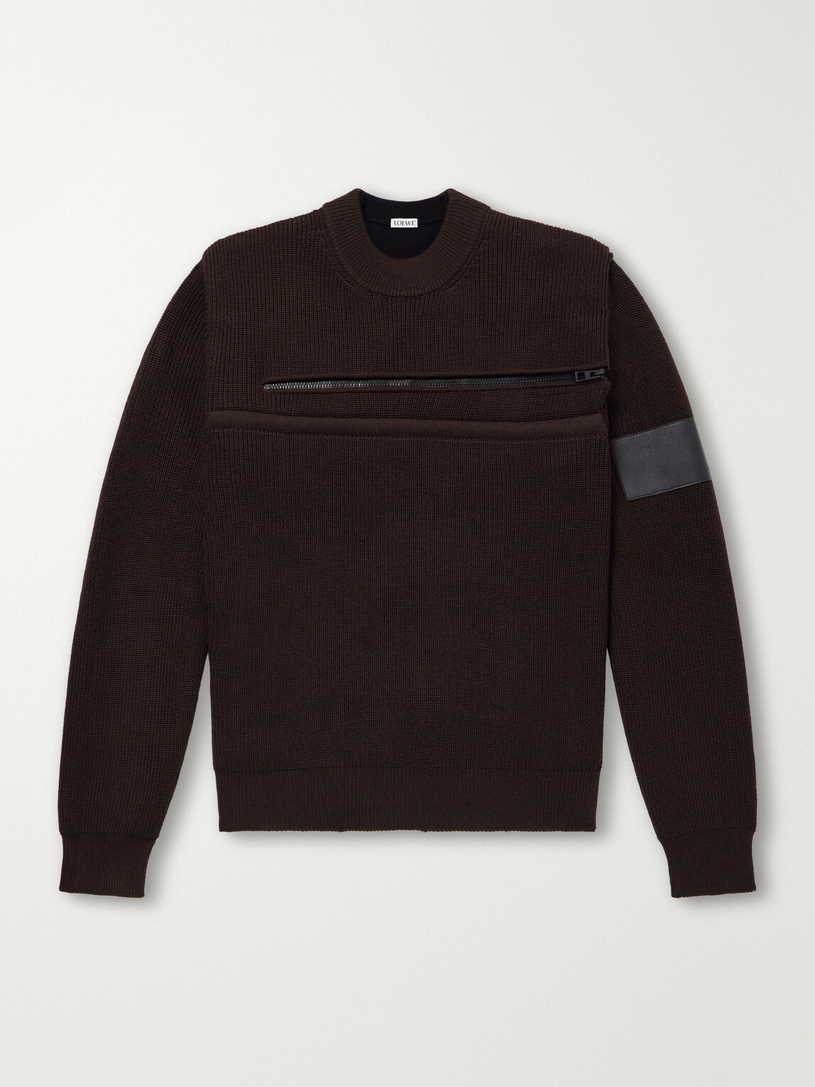 LOEWE - Panelled Zippered Wool-Blend Sweater - Brown