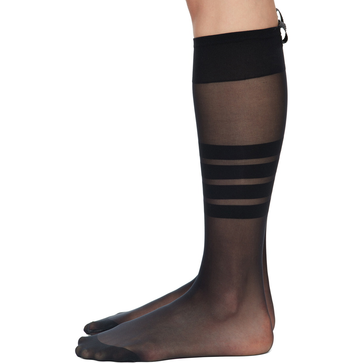 Thom Browne Black 4-Bar Sheer Nylon Knee High Socks