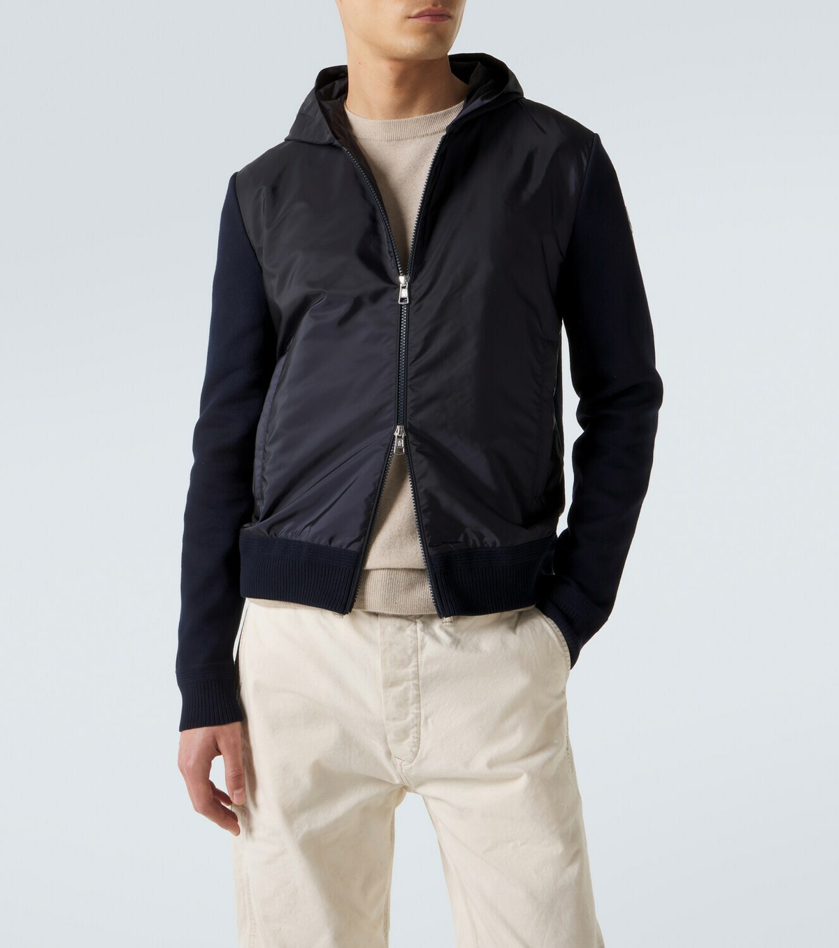 Moncler Tricot hooded cotton-blend jacket