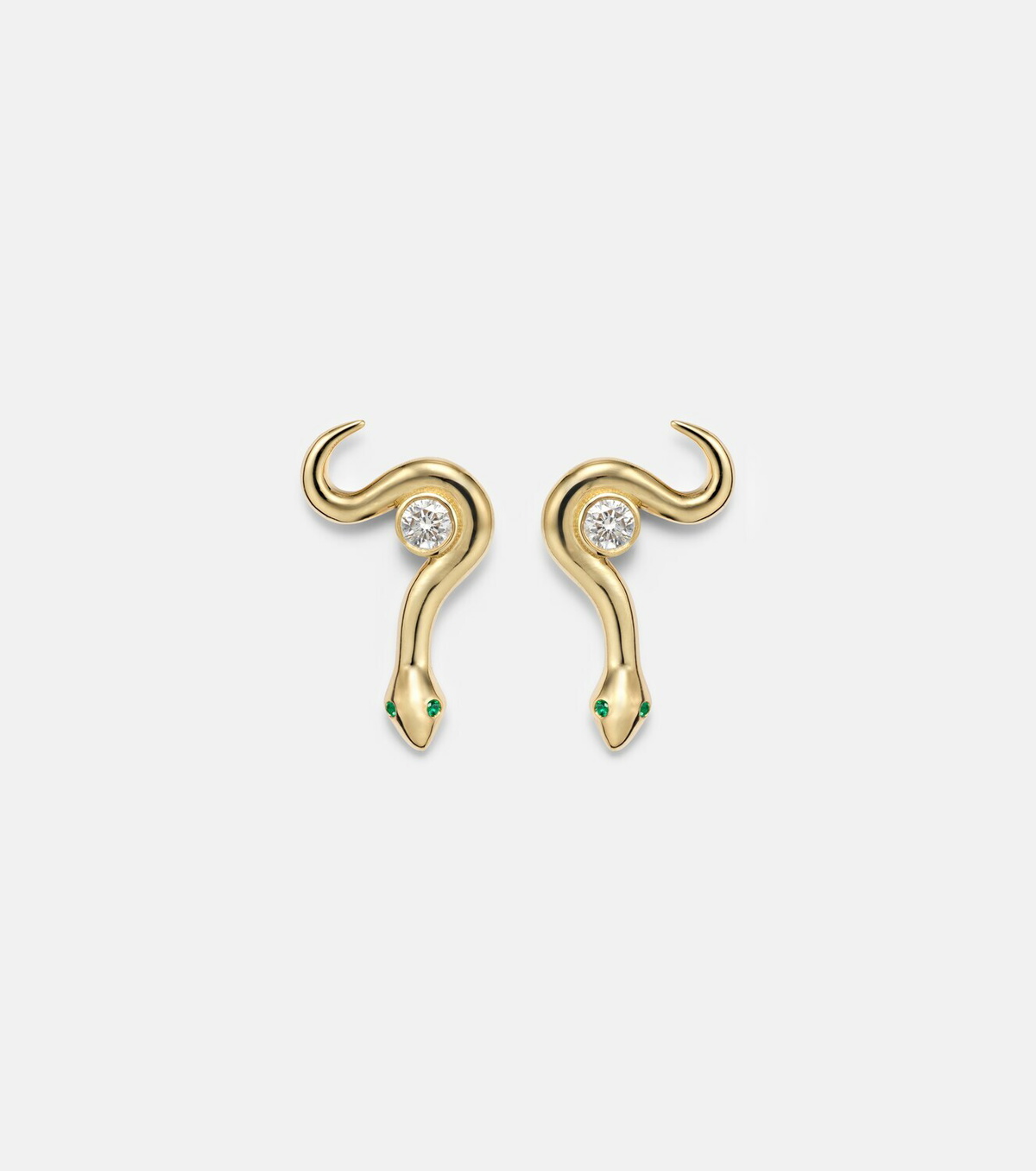 Ileana Makri Serpent Nest 18kt gold earrings with diamonds and emeralds