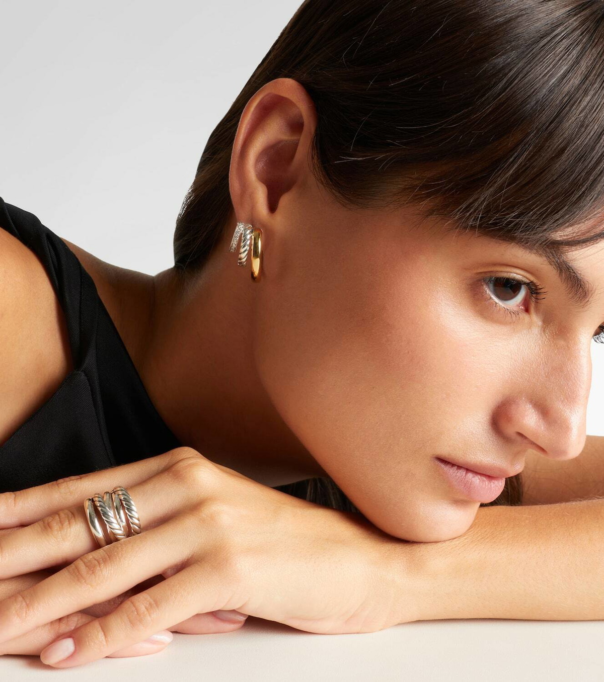 David Yurman DY Mercer® 18kt gold and sterling silver hoop earrings with diamonds