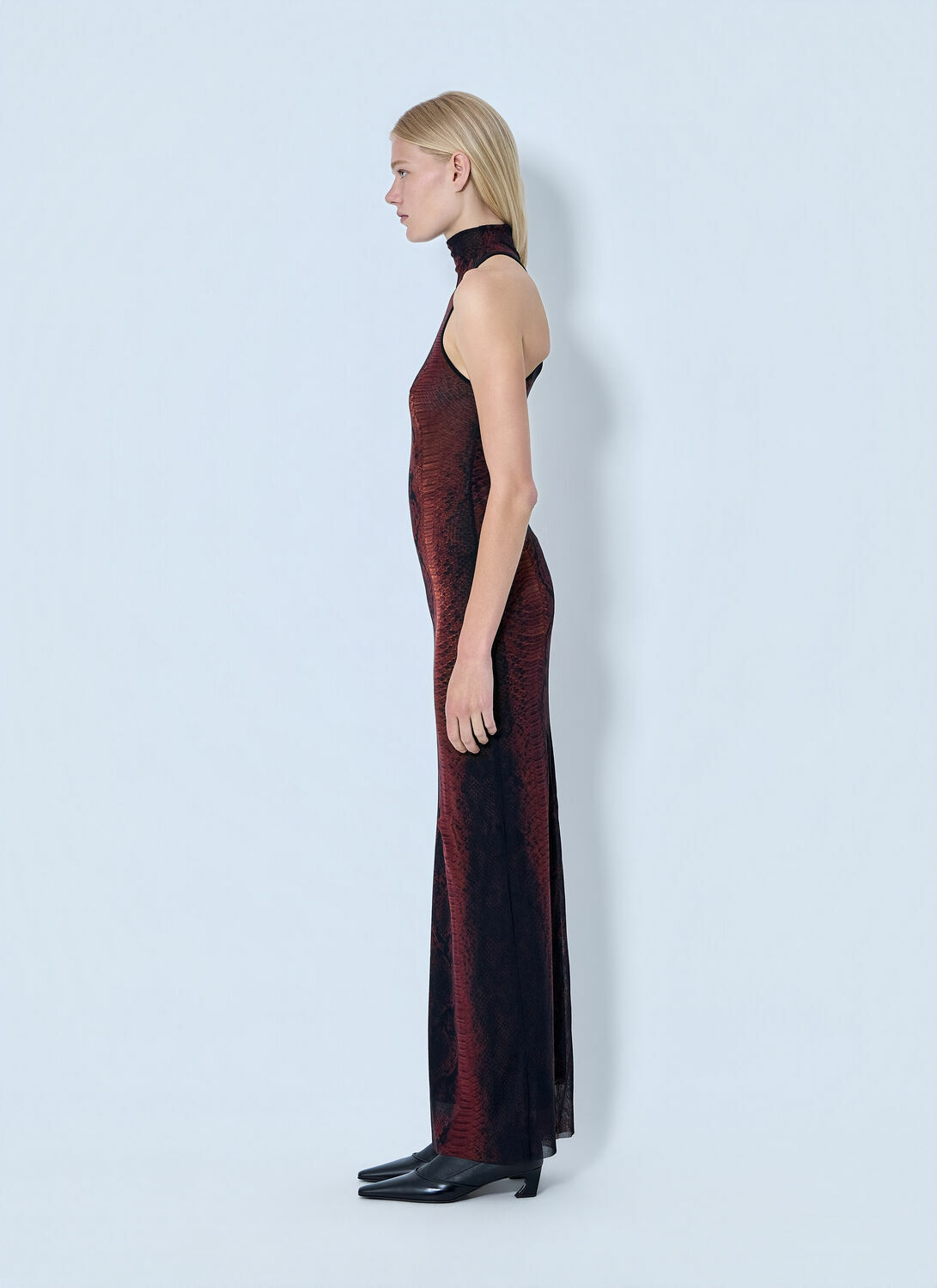 Jean Paul Gaultier Mesh High Neck Python Printed Long Dress