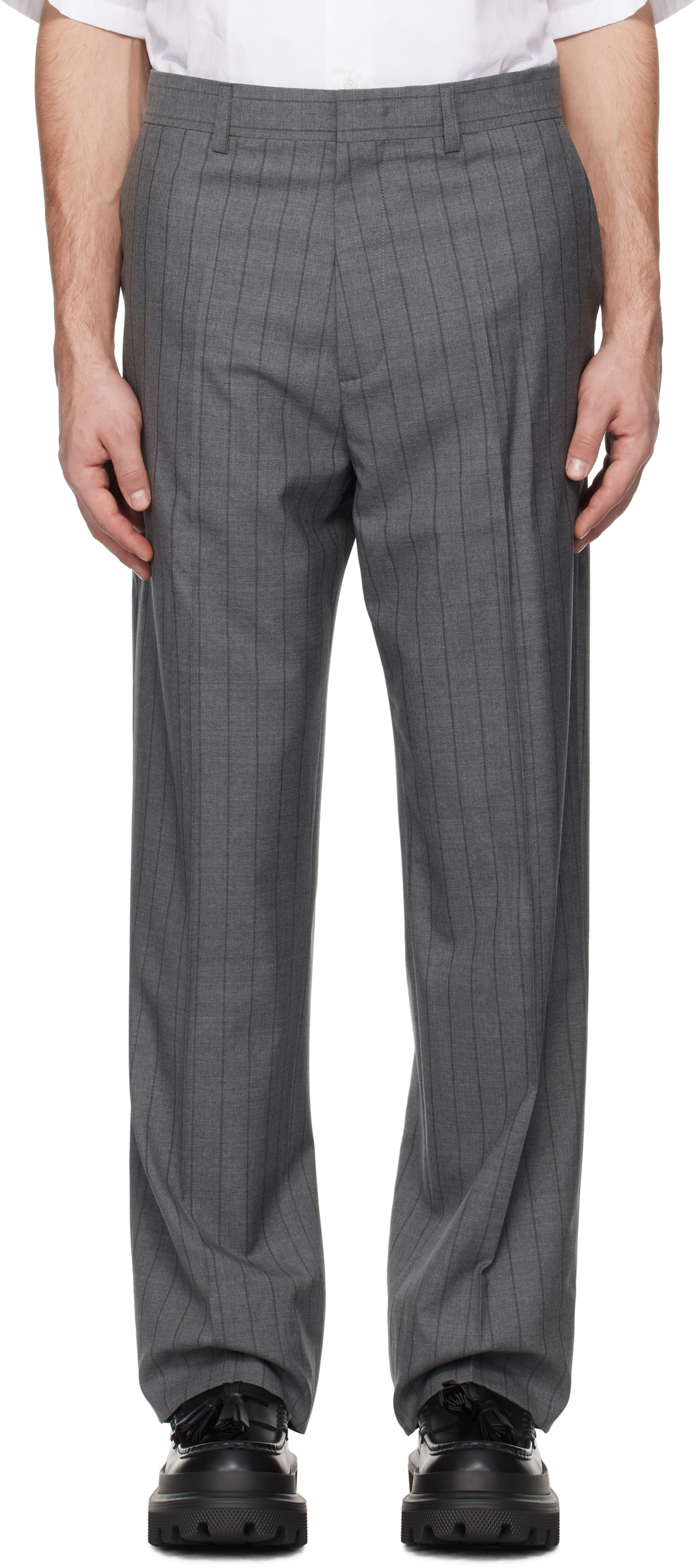 Moschino Gray Wool Pinstripe Trousers