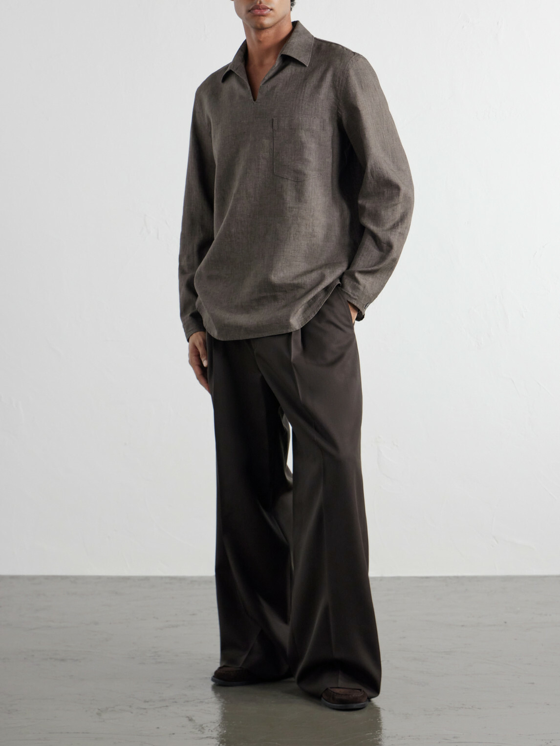 Zegna - Woven Linen Polo Shirt - Brown