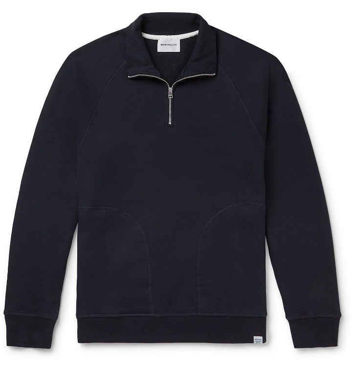Photo: Norse Projects - Alfred Loopback Cotton-Jersey Half-Zip Sweatshirt - Blue