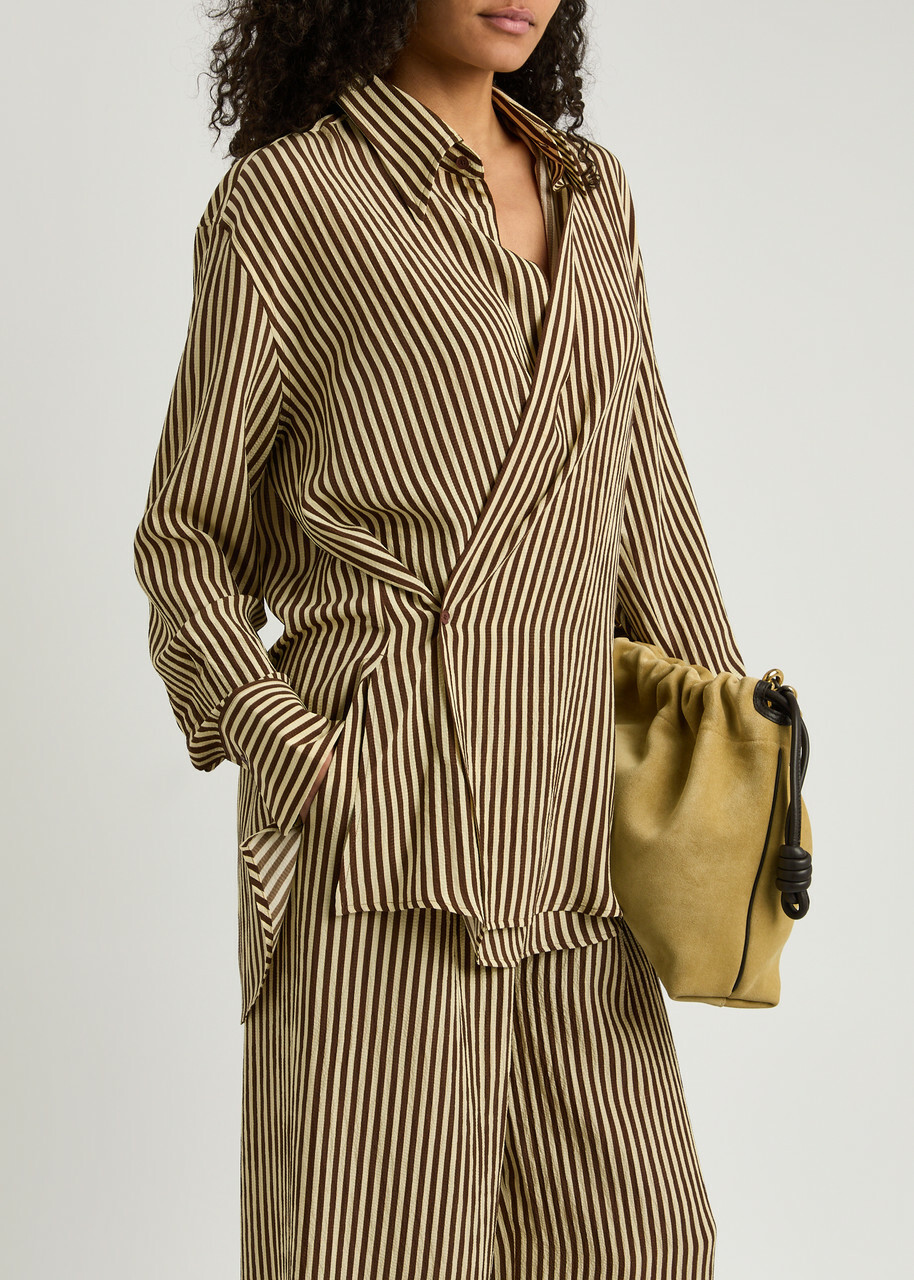 Petar Petrov Striped Wide-leg Seersucker Silk Trousers Brown