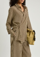 Petar Petrov Striped Wide-leg Seersucker Silk Trousers Brown