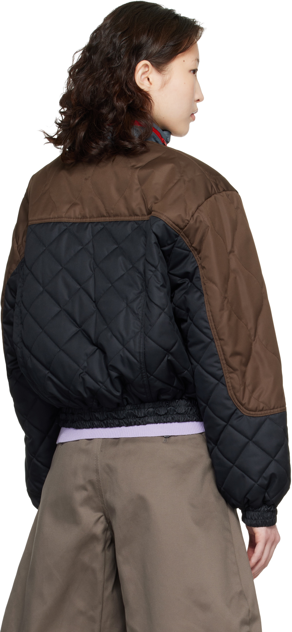 Meryll Rogge Black & Brown Quilted Track Bomber Jacket