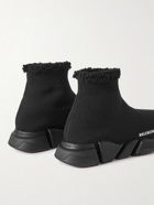 Balenciaga - Speed 2.0 Shearling-Lined Logo-Print Stretch-Knit Slip-On Sneakers - Black
