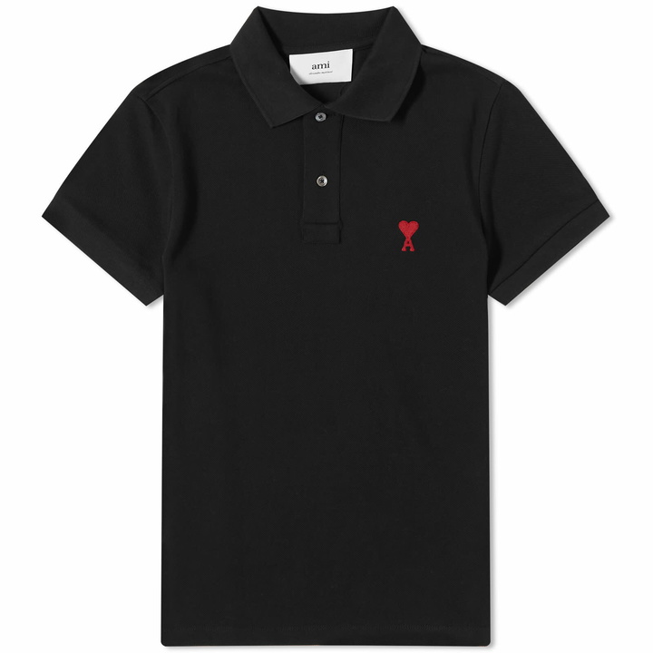 Photo: AMI Paris Men's A Heart Polo Shirt in Black