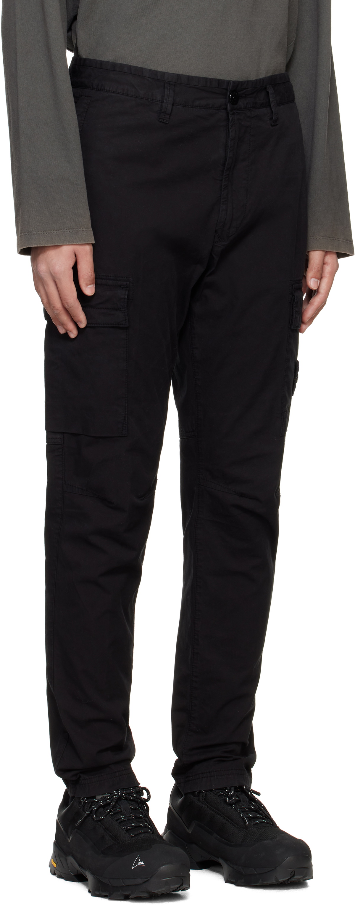 Stone Island Black Supima Cotton Twill Stretch-TC Cargo Pants