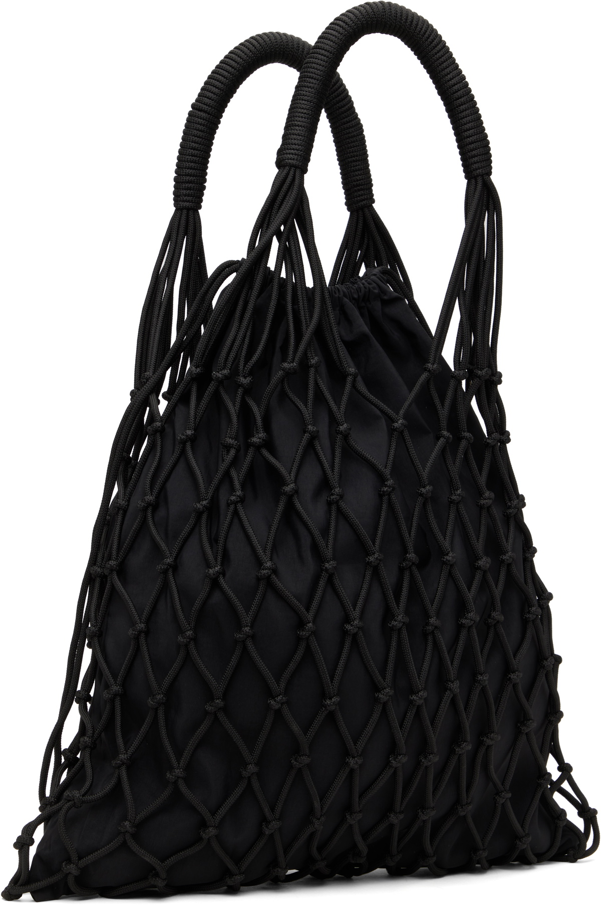 Y's Black Polyester Cord Logo Knit Tote