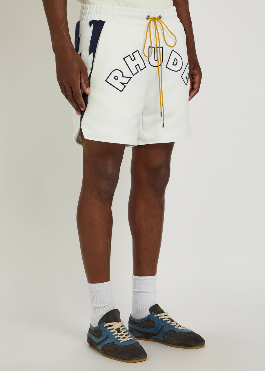 Rhude Logo Lightning-embroidered Satin Shorts White