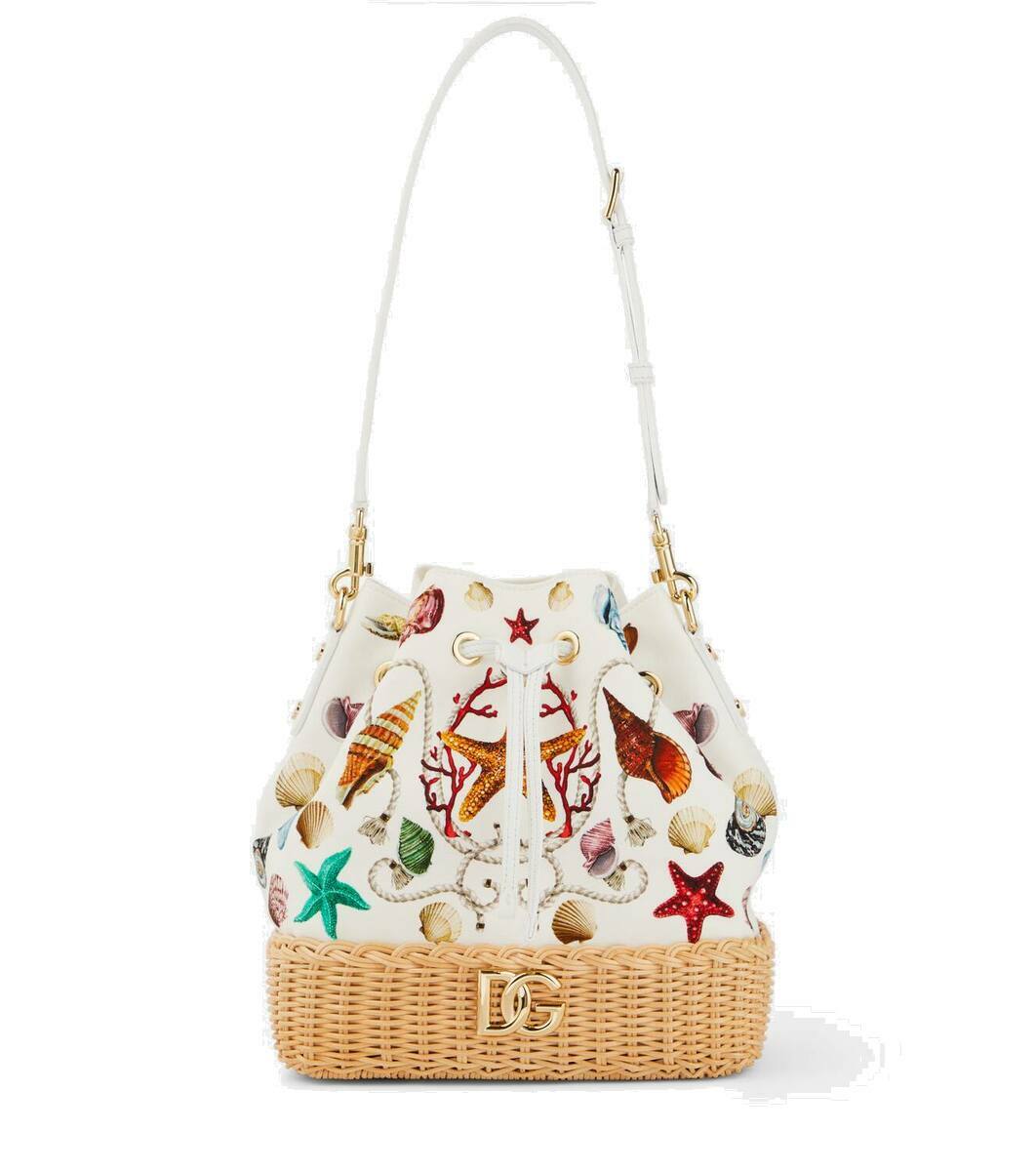 【関税＆送料込み】Dolce & Gabbana Capri Bags Dolce&Gabbana Capri DG raffia-trimmed canvas bucket bag