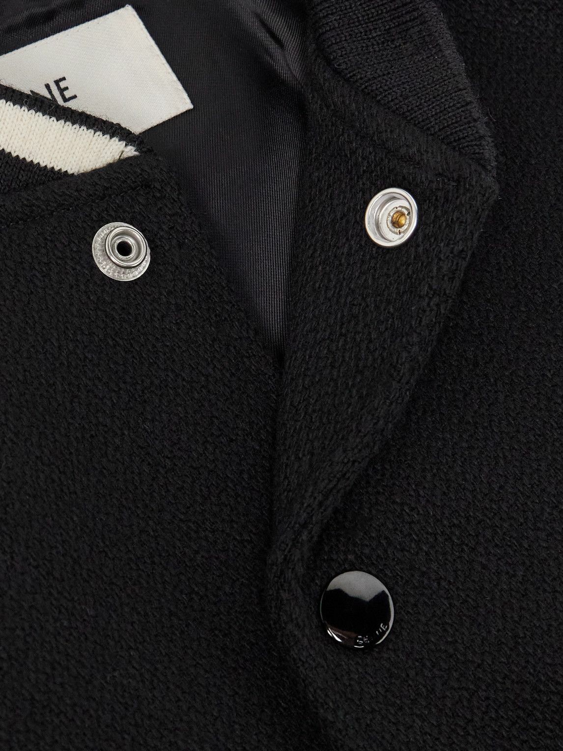 CELINE - Teddy Triomphe Leather-Trimmed Wool-Blend Varsity Jacket - Black