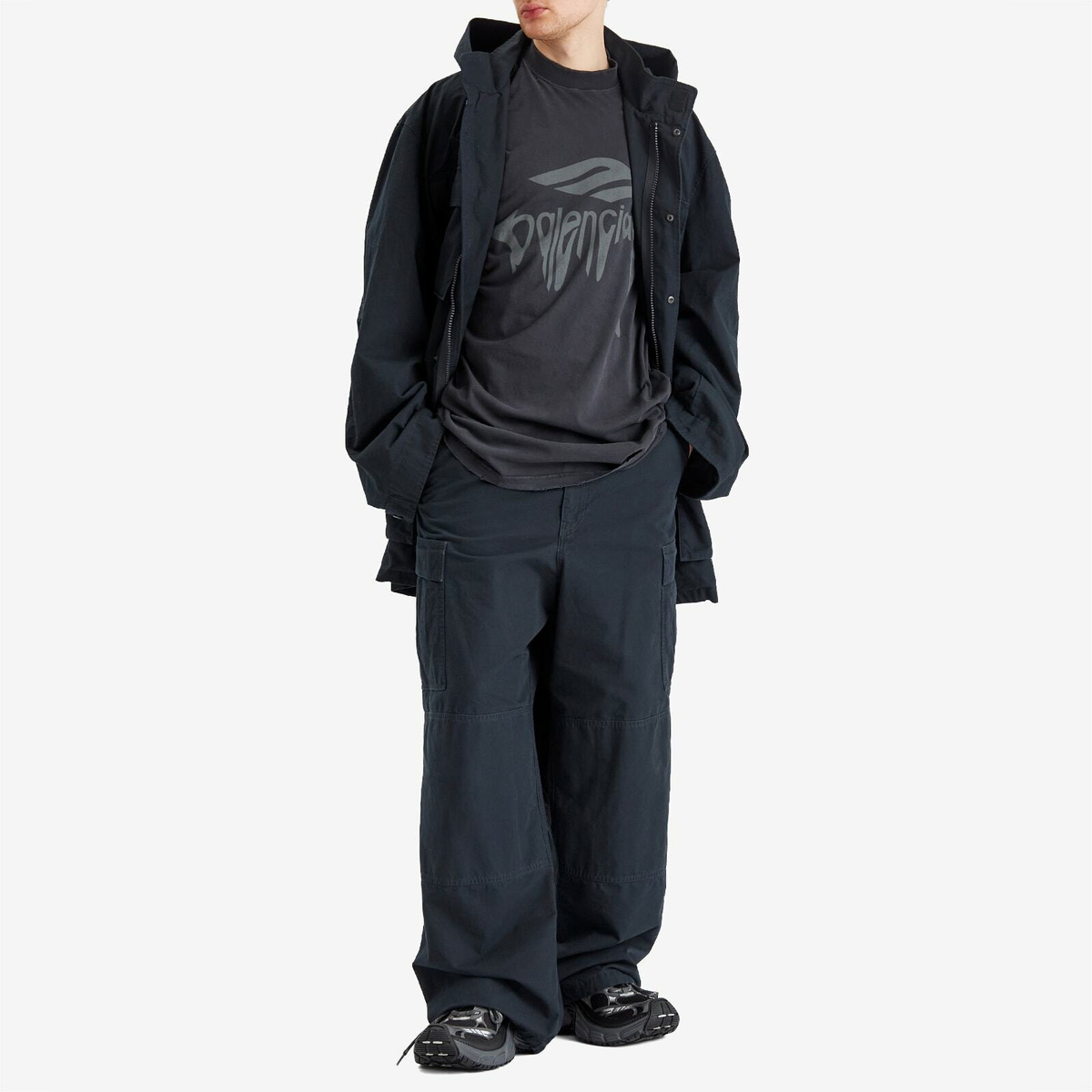 Balenciaga Men's Cotton Ripstop Uniform Parka Jacket in Ink