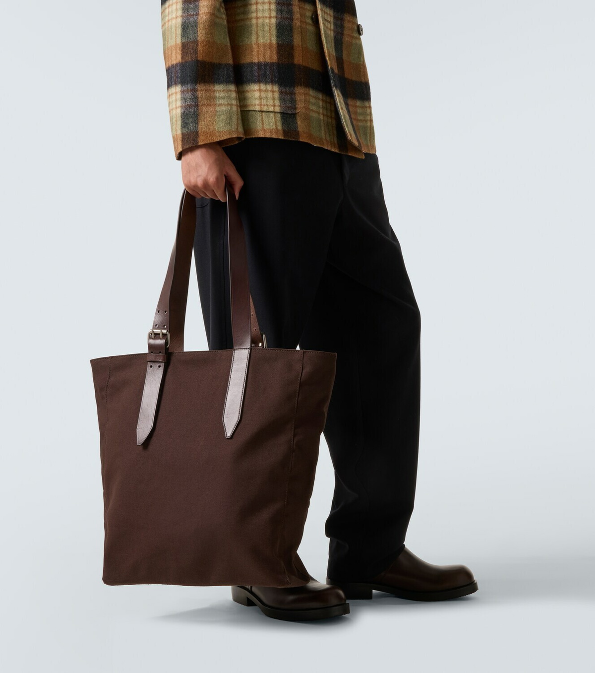 Dries Van Noten Leather-trimmed cotton canvas tote bag
