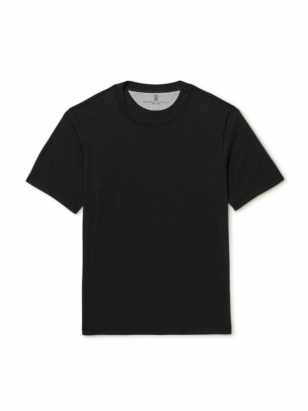 Photo: Brunello Cucinelli - Silk and Cotton-Blend Jersey T-Shirt - Black