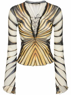 ROBERTO CAVALLI Ray Of Gold Printed Tulle Top