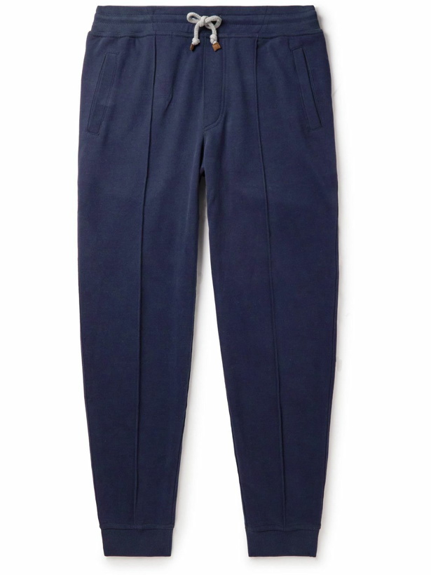 Photo: Brunello Cucinelli - Tapered Cotton-Jersey Sweatpants - Blue