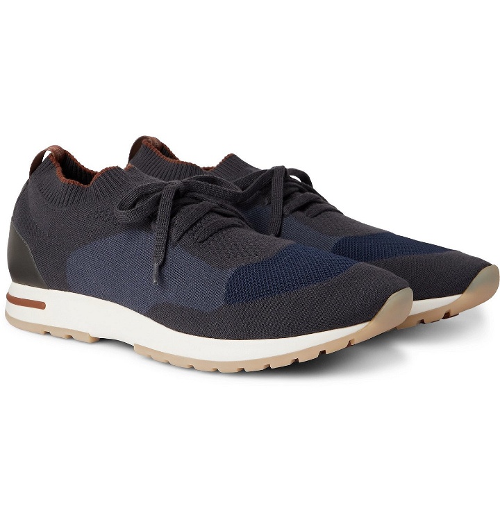 Photo: Loro Piana - 360 Flexy Walk Leather-Trimmed Knitted Wool Sneakers - Blue