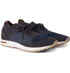 Loro Piana - 360 Flexy Walk Leather-Trimmed Knitted Wool Sneakers - Blue