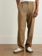 De Bonne Facture - Straight-Leg Pleated Cotton-Twill Trousers - Brown