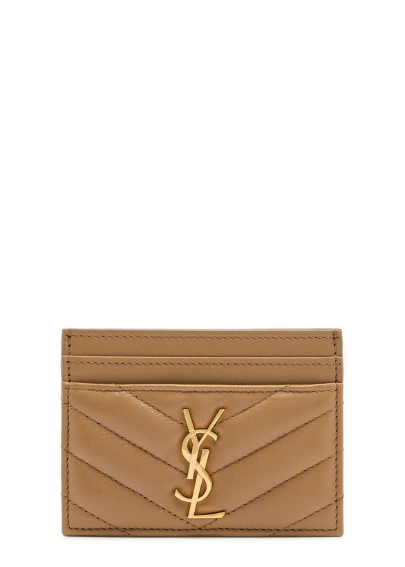 Photo: Saint Laurent Cassandre Quilted Card Holder - Tan - One Size