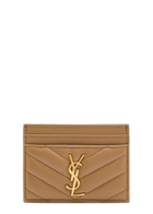 Saint Laurent Cassandre Quilted Card Holder - Tan - One Size