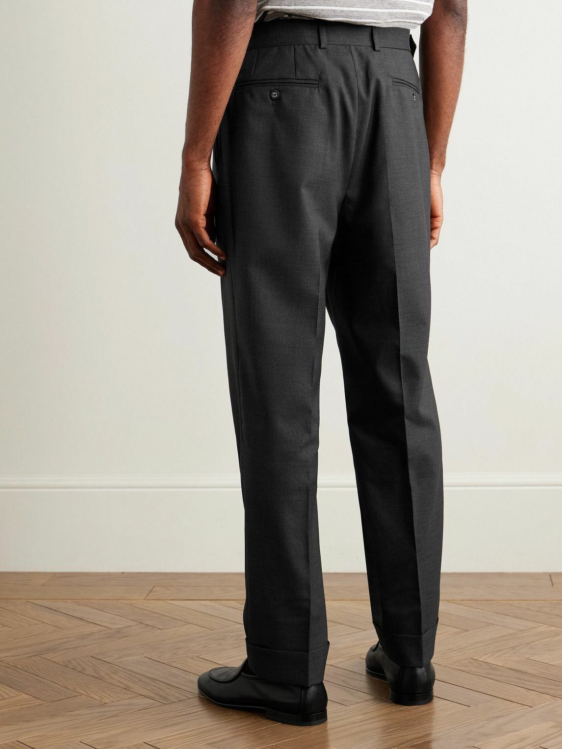 Officine Générale - Hugo Tapered Belted Virgin Wool Suit Trousers - Gray
