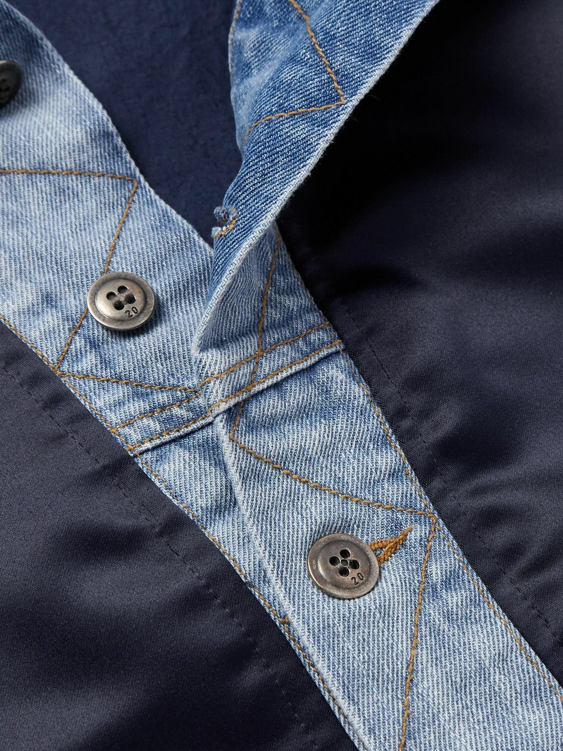 Greg Lauren - Slim-Fit Denim-Trimmed Satin Varsity Jacket - Blue