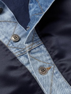 Greg Lauren - Slim-Fit Denim-Trimmed Satin Varsity Jacket - Blue
