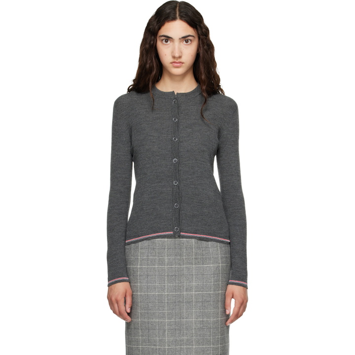 Photo: Thom Browne Gray Merino Wool Rib Stitch Cardigan