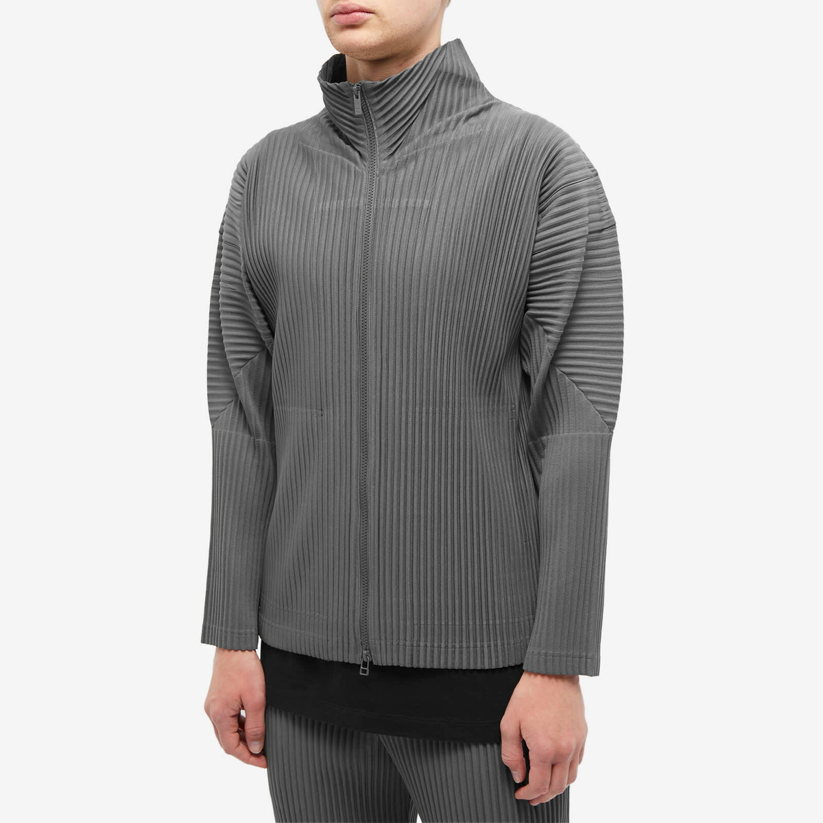 Homme Plissé Issey Miyake Men's Zip Up Cardigan in Bark Grey