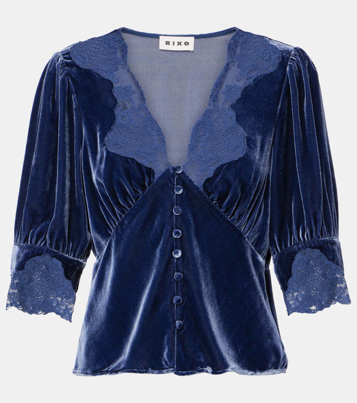 Rixo Amanda lace-trimmed velvet top