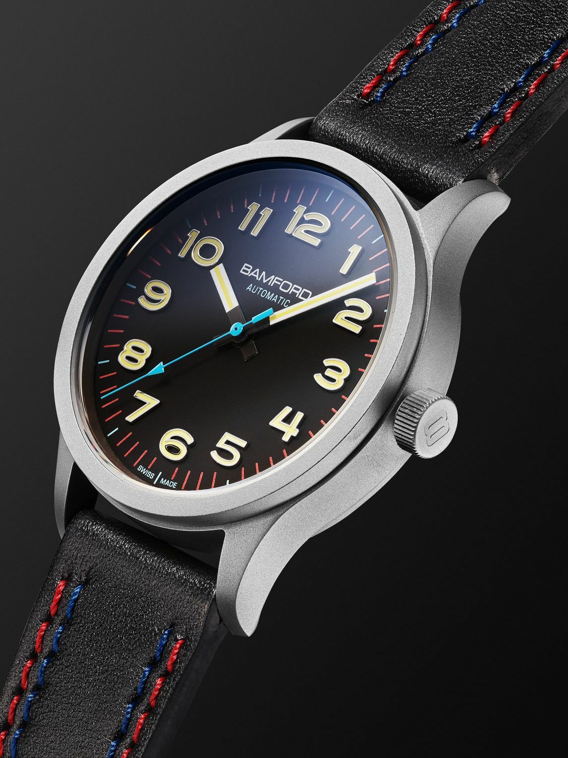 BAMFORD WATCH DEPARTMENT - B80 Modern Automatic 39mm Titanium and Faux Leather Watch, Ref. No. B80 - BLK - YLW - Men