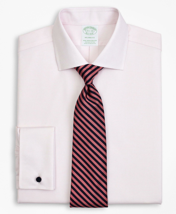 Photo: Brooks Brothers Men's Stretch Milano Slim-Fit Dress Shirt, Non-Iron Twill English Collar French Cuff Micro-Check | Pink