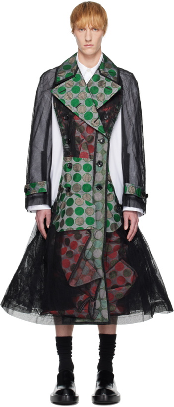 Photo: Comme des Garçons Homme Plus Black & Green Tulle & Jacquard Lame Polka Dots Trench Coat
