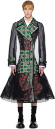 Comme des Garçons Homme Plus Black & Green Tulle & Jacquard Lame Polka Dots Trench Coat