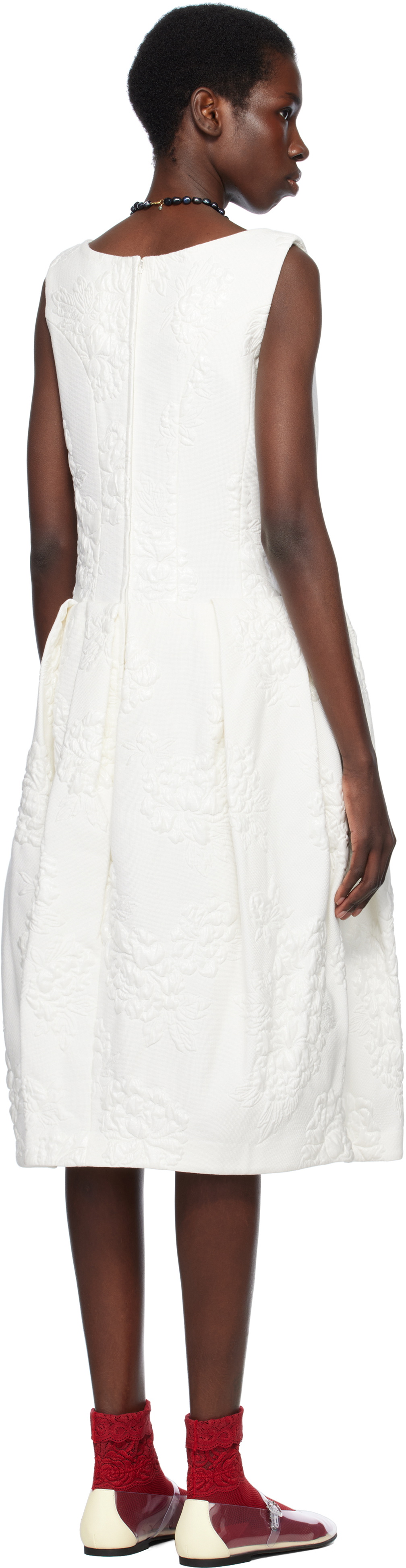 Comme des Garçons Comme des Garçons White Floating Jacquard Flower Pattern Midi Dress