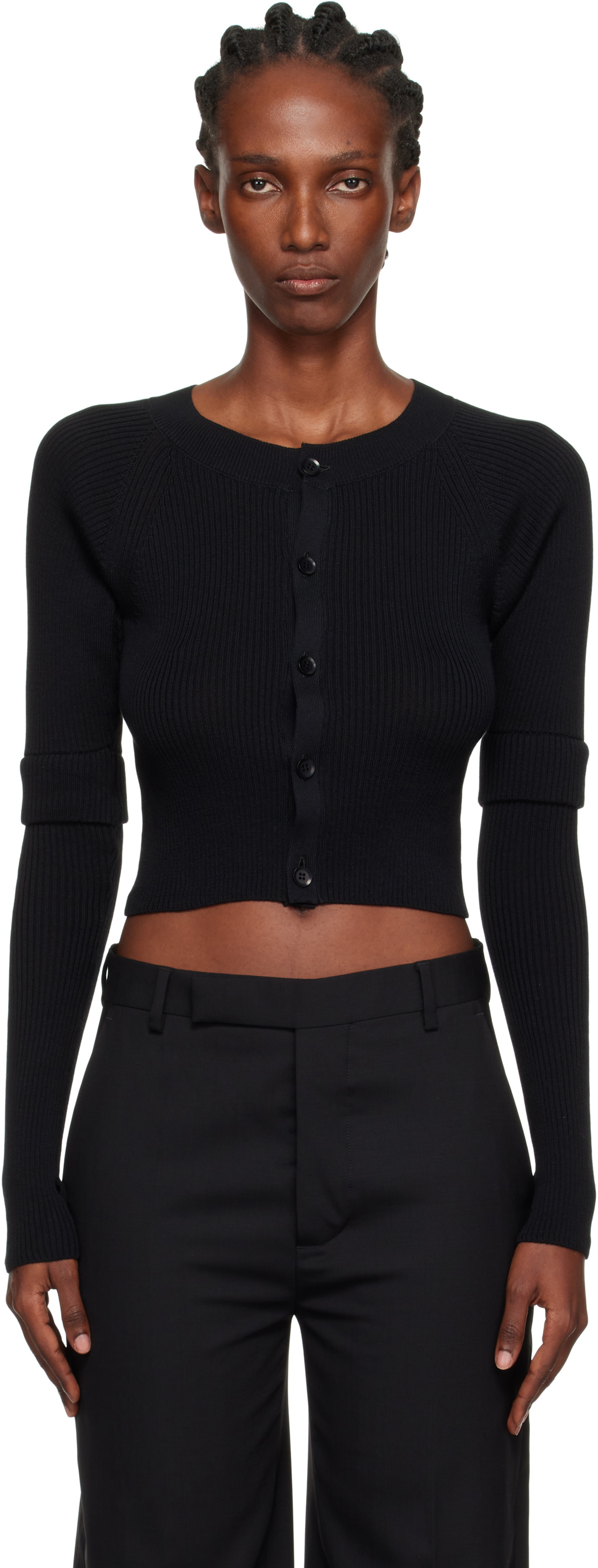 Y's Black Double Sleeve Short Cardigan