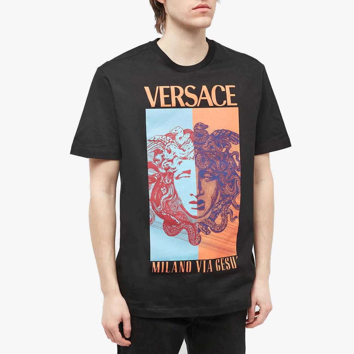 Versace Men's Split Medusa Logo T-Shirt in Black Versace
