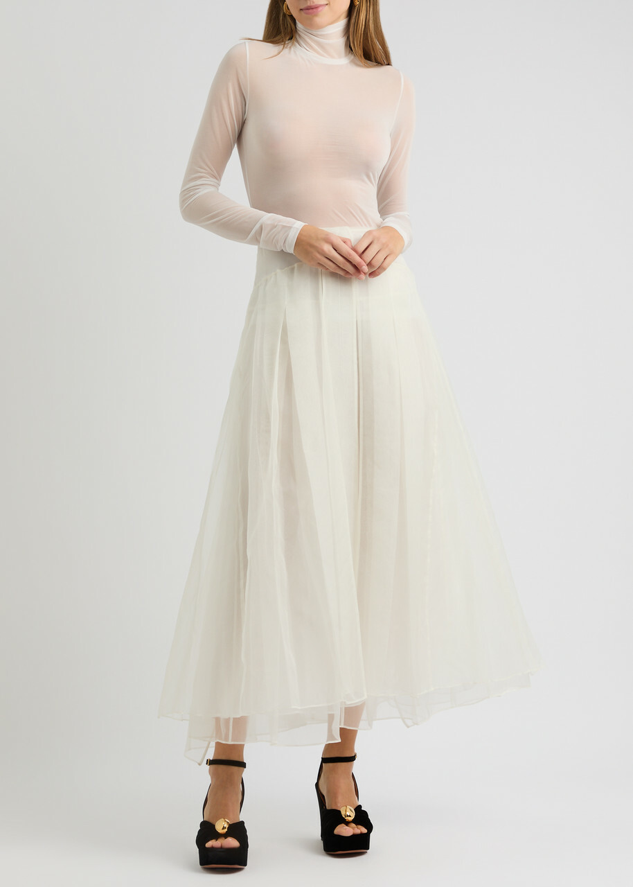 16 Arlington Mae Panelled Silk-organza Midi Skirt White