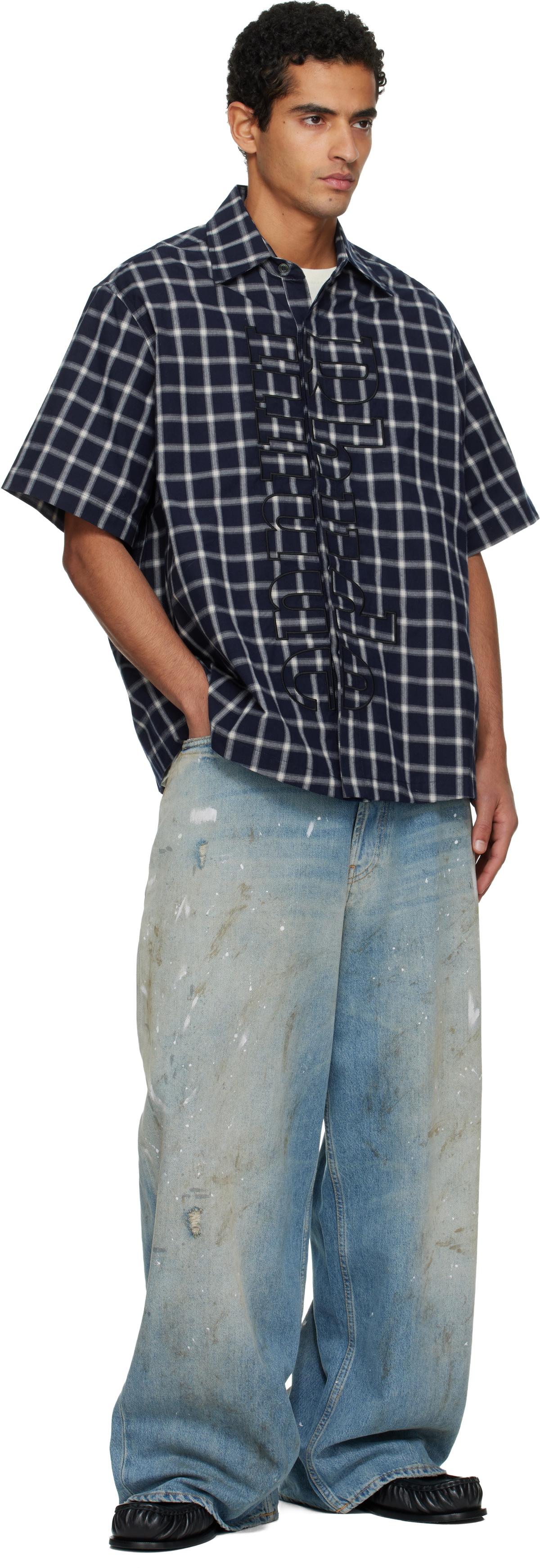 Rhude Navy Center Logo Button Up Shirt