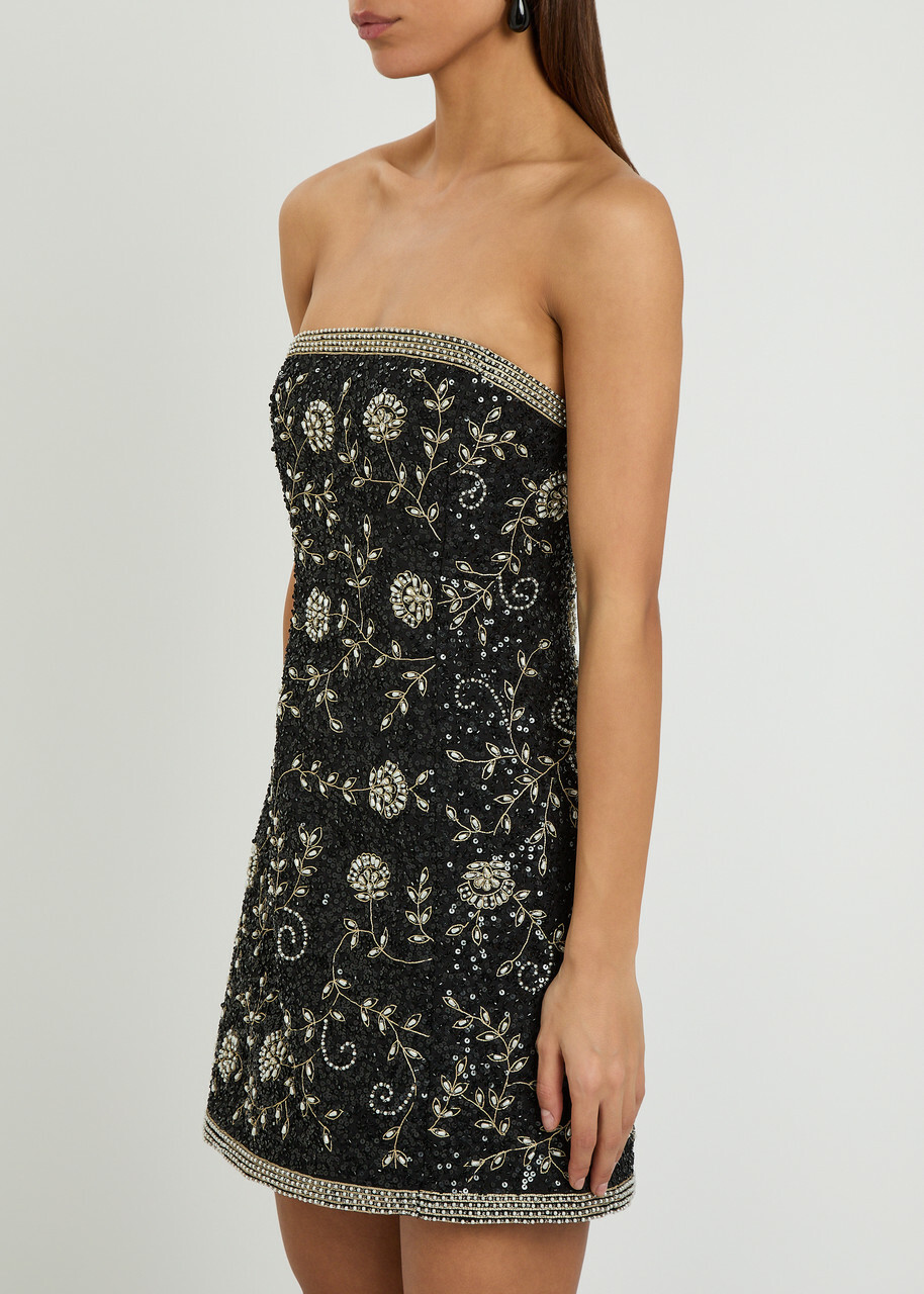 Alice + Olivia Katia Embellished Crepe Mini Dress Black And White