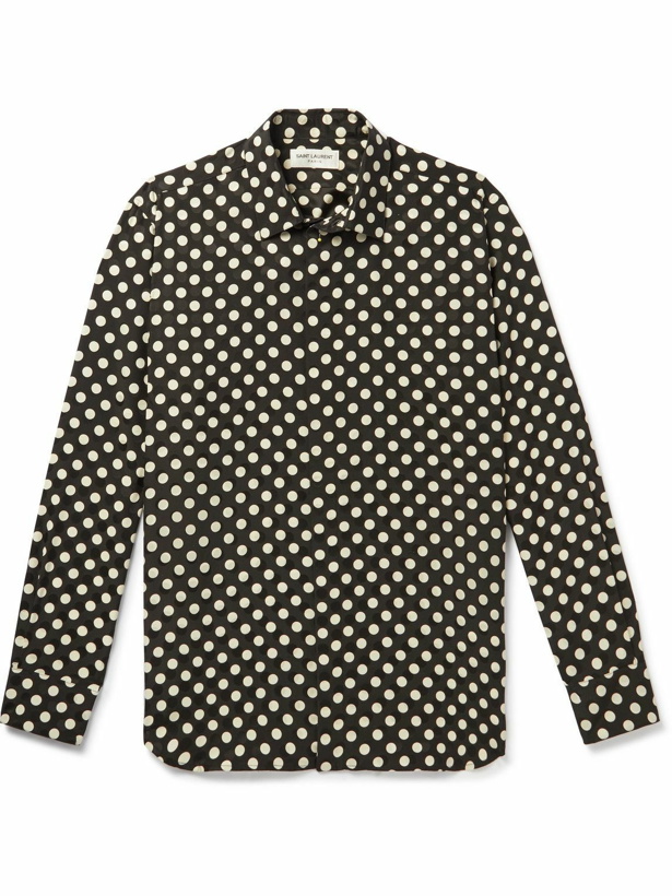 Photo: SAINT LAURENT - Polka-Dot Silk-Jacquard Shirt - Black