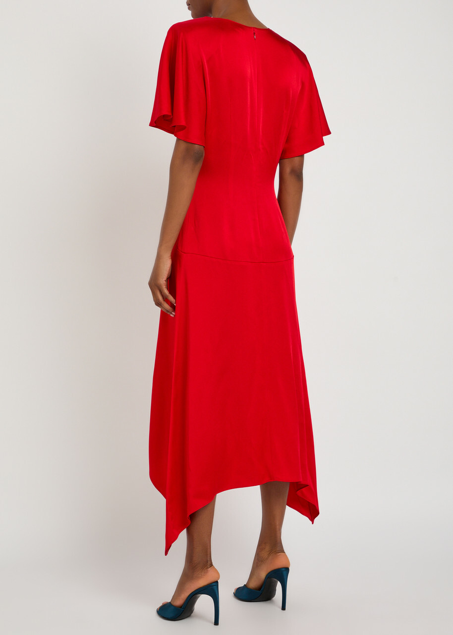 Stella Mccartney Envers V-neck Satin Midi Dress Red